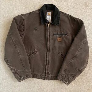 Carhartt Brown Duck Canvas Bomber Jacket with Black Cord Collar